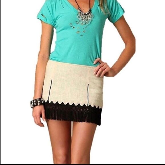 Free People Fringe Skirt Festival Boho Concert Feminine Contemporary Casual - Picture 1 of 8